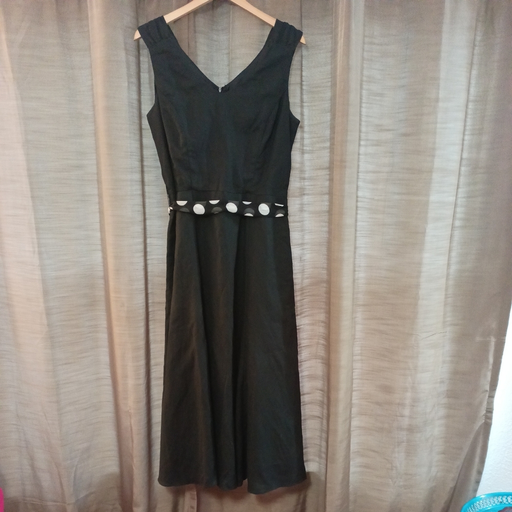 Coldwater Creek Long Black Lined Belted Linen Blend Dress Size 12
